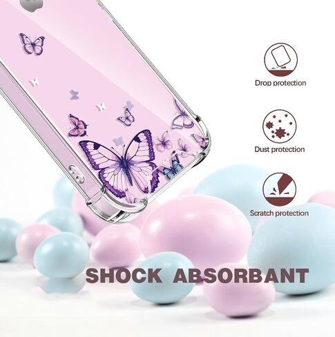 OOZ Crystal Phone Case for iPhone 13(2021)/iPhone 14(2022) 6.1", Cute Clear Protective Cover，Alluring Purple Butterfly [Not-Yellowing]Soft Shockproof Clear Phone Protective Case Cover for Women Girls in Saudi Arabia