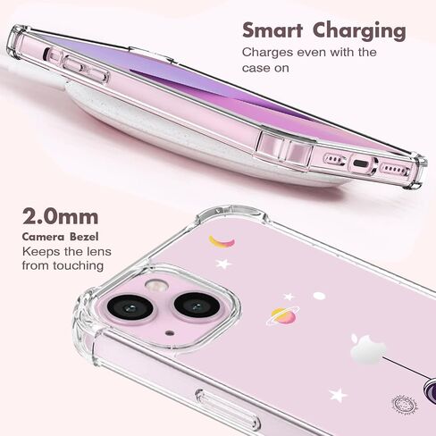 حافظة هاتف OOZ Crystal لهاتف iPhone 13(2021)/iPhone 14(2022) 6.1 بوصة، غطاء حماية شفاف لطيف، فراشة أرجوانية جذابة [غير صفراء] غطاء حماية ناعم مقاوم للصدمات للنساء والفتيات in Saudi Arabia