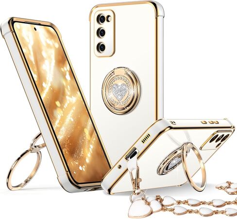 حافظة XYZ لهاتف Galaxy S21 مع حامل، حافظة لهاتف Samsung Galaxy S21 مع حلقة مزدوجة، حافظة هاتف واقية فاخرة للنساء والفتيات على شكل قلب لهاتف Samsung S21، أسود in Kuwait