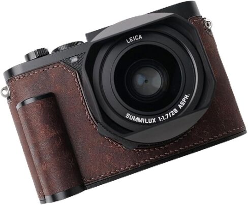 Iborrys-Camera Specialized Genuine Leather Half Case suitable for Leica Q3 - Made by hand>>Top layer Genuine Leather Body+Metal Base Plate+Hand shank+Magnetic Bottom Cover 4-in-1 Design (Retro-coffee) in Saudi Arabia