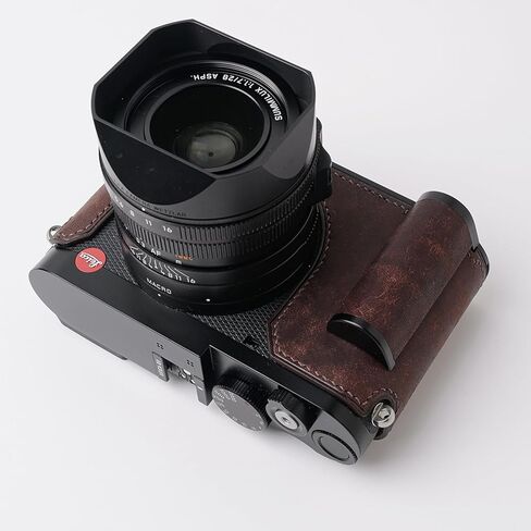 Iborrys-Camera Specialized Genuine Leather Half Case suitable for Leica Q3 - Made by hand>>Top layer Genuine Leather Body+Metal Base Plate+Hand shank+Magnetic Bottom Cover 4-in-1 Design (Retro-coffee) in Saudi Arabia