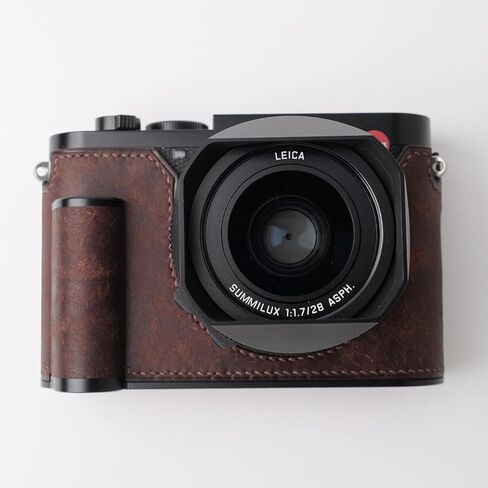 Iborrys-Camera Specialized Genuine Leather Half Case suitable for Leica Q3 - Made by hand>>Top layer Genuine Leather Body+Metal Base Plate+Hand shank+Magnetic Bottom Cover 4-in-1 Design (Retro-coffee) in Saudi Arabia