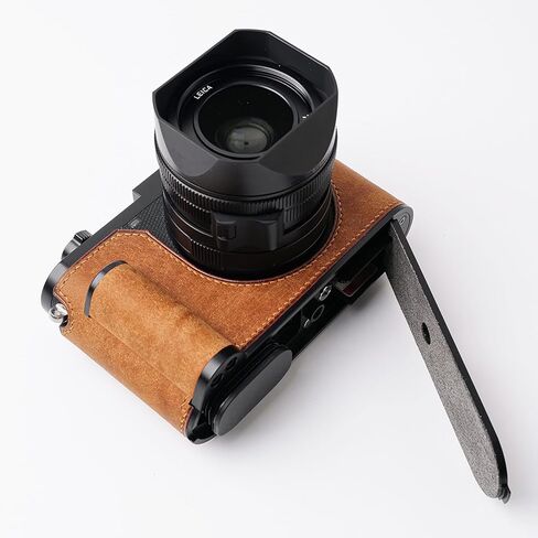 Iborrys-Camera نصف حافظة جلدية أصلية متخصصة مناسبة لـ Leica Q3 - مصنوعة يدويًا >> طبقة علوية من الجلد الأصلي + لوحة قاعدة معدنية + ساق يد + غطاء سفلي مغناطيسي تصميم 4 في 1 (قهوة قديمة) in Kuwait