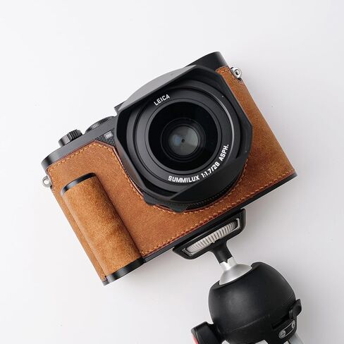 Iborrys-Camera نصف حافظة جلدية أصلية متخصصة مناسبة لـ Leica Q3 - مصنوعة يدويًا >> طبقة علوية من الجلد الأصلي + لوحة قاعدة معدنية + ساق يد + غطاء سفلي مغناطيسي تصميم 4 في 1 (قهوة قديمة) in Kuwait