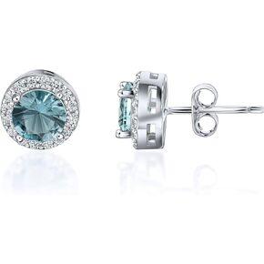 Sterling Silver Brilliant Round Faux Diamond Halo Earrings - AAA Cubic Zirconia- Available in All Birthstone Colors- Birthstone Halo Earrings