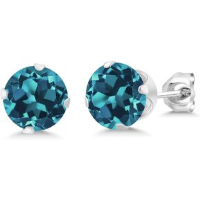 Gem Stone King 925 Sterling Silver London Blue Topaz Stud Earrings For Women (3.40 Cttw, Gemstone Birthstone, Round 7MM)