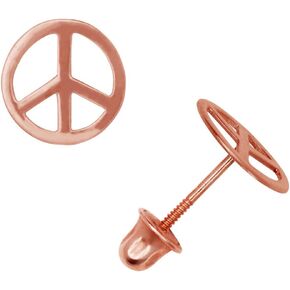 Jewelryweb - Solid 14K Gold Small Polished Peace Sign Screw back Earrings – 7mm - Yellow Gold, White Gold, Rose Gold – Boho Earrings for Women Teens – Hippie Earrings Stud
