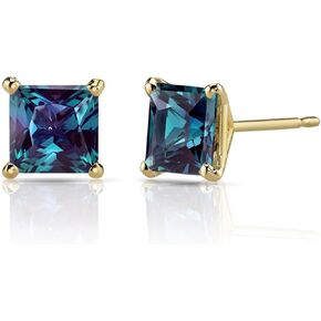 Paris Jewelry 24k Yellow Gold Plated 2 Cttw Alexandrite Princess Cut Stud Earrings