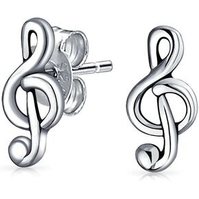 Classic Musical Treble G Clef Note Brooch Pin, Stud Earrings, Necklace For Musician Women Teen Teacher Student .925 Sterling Silver