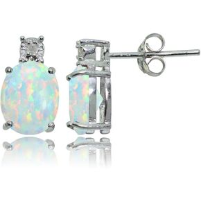 Sterling Silver Genuine or Created Gemstone Oval Drop Stud Earrings