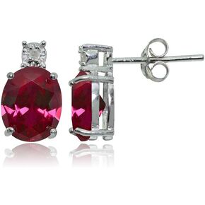 Sterling Silver Genuine or Created Gemstone Oval Drop Stud Earrings in Kuwait