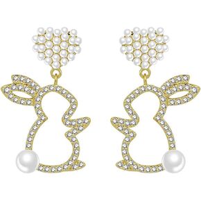 Easter Earrings for Women Girls Crystal Rhinestone Rabbit Carrot Stud Earrings for Women Girls Holiday Easter Jewelry Gifts