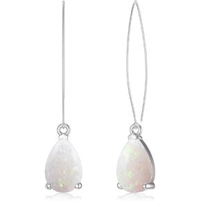 925 Sterling Silver White Blue Pink Opal Dangle Earrings for Women Teardrop Long Drop Earrings Trendy Simple Lightweight