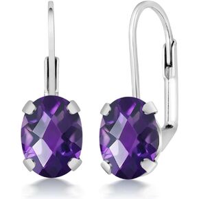 Gem Stone King 925 Sterling Silver Oval 8X6MM Genuine Gemstone Birthstone Leverback Drop Earrings Gift For Women Mother Girls Bridesmaids