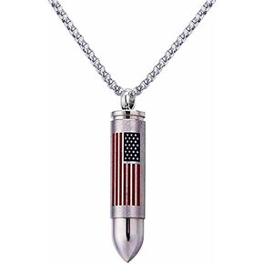 FPHNUY Stainless Steel Bullet American Flag Cremation Ashes Urn Necklace Memorial Pendant Waterproof Jewelry