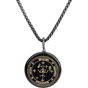 COAI Religious Jewelry Sigil of Archangel Obsidian Stone Pendant Necklace