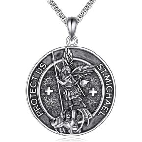 925 Sterling Silver Christian Necklace for Men St Michael St George St Benedict Necklace Saint Amulet Medal Jewelry