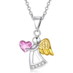 AOBOCO 925 Sterling Silver Guardian Angel Necklace, Birthday Baptism Communion Gifts for Girls Daughter