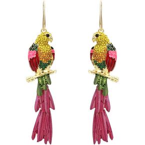 Colorful Parrot Crystal Dangle Earrings Sparkly Rhinestone Animal Bird Earrings Unique Boho Vacation Jewelry