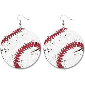 Fuqimanman2020 Retro Sports Ball Leather Dangle Earrings Baseball Basketball Soccer Volleyball Shape Earrings for Women Girls Jewelry