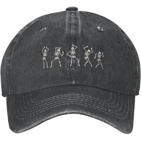 Dancing Skeletons Funny Distressed Adjustable Washed Denim Mens Dad Trucker Hat Baseball Ball Cap for Men