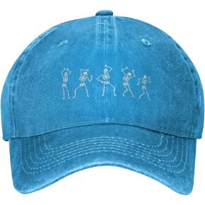 Dancing Skeletons Funny Distressed Adjustable Washed Denim Mens Dad Trucker Hat Baseball Ball Cap for Men