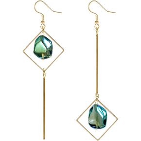 Mismatch Asymmetry Colorful Glass Drop Dangle Earrings-Simplicity Fashion Geometric Abstract Earrings for Women and girl