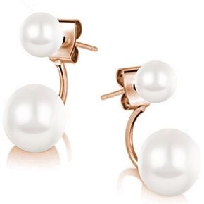 Crystalline Azuria Double Cycle Stud Jacket Earrings with Simulated White Pearls 18K Rose Gold Plated for Women