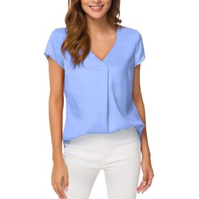 ACONIYA Women's Short/ 3/4 Sleeve Spring/Summer Basic Casual Office Work V Neck Chiffon Shirt Elegant Vintage Tunic Tops