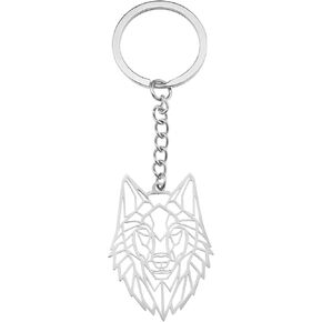 Create idea Wolf Keychain Stainless Steel Hollow Animal Keyring Car Key Holder Key Decoration Backpack Ornament Handbag Hanging Pendant for Women Men Silver