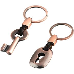 2 Pcs Keychain, Key lock,Couple Keyring, Creative Fashion Leather Keychain Key Chain Ring Keyring Key Fob Key& Lock