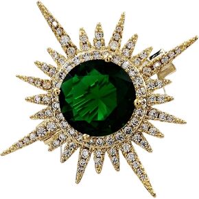 CYPINA Excellent Gold and Emerald Starburst Pin Brooch Planet Sun Burst Jewelry
