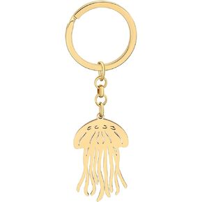 BAMAY Stainless Steel Silver Gold Plated Jellyfish Keychains Sea Life Jewelry for Women Girls Bag Purse Charms