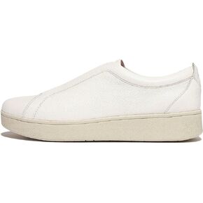 FitFlop Rally Elastic Tumbled-Leather Slip-On Sneakers for Women - Soft Leather – Mesh Footbed – Cushioned Urban White 8.5 M (B)