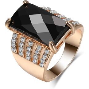 HAIXIAN Gold Square Black Obsidian Stone Ring for Women,14K Yellow Gold Plated Cocktail Party Crystal Turkish Signet Ring,Turkey Ring Jewelry for Her