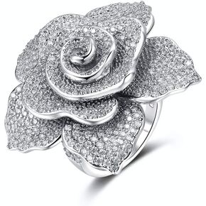 Fashion Ring For Women Wedding Engagement Flower Rose Gold Platinum Zircon Crystal Statement Jewelry rings
