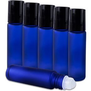 Super Z Outlet Cobalt Blue Glass Roll On 10ml (1/3oz) Bottles Glass Container Tubes Roll-On Bottles with Ball Tips for Homemade Lip Care Products, Aromatherapy Essential Oils, Perfumes (6 Pack)