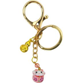 Maneki Neko Lucky Cat Gold Tone Keychain, Lucky Japanese Backpack Accessories for Girls, Key Ring Accessory for Car Keys