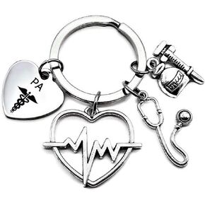 PA Physicians Assistant keychain, PA keychain, Physicians Assistant gift, Stethoscope, Syringe, ECG, EKG heartbeat charm, Doctor, Nurse keychain, PA Caduceus keychain, Physician Assistant key ring