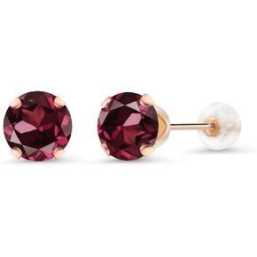 Gem Stone King 10K Rose Gold Red Rhodolite Garnet Stud Earrings For Women (2.00 Cttw, Gemstone Birthstone, Round 6MM)