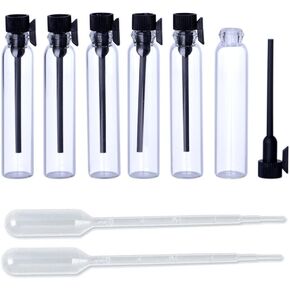 Enslz 100PCS Perfume Samples Mini Bottles With Black Lid Empty Glass Vials Dropper Bottle for Travel and Party (2ml)
