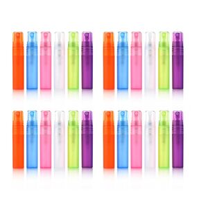 Elfenstal- 24pcs 5ml 1/6OZ Atomizer Empty Matte Plastic bottle Spray Refillable Fragrance Perfume Scent Sample Bottle Clean Cloth for Travel Party Makeup Tool free 3ml Pipette