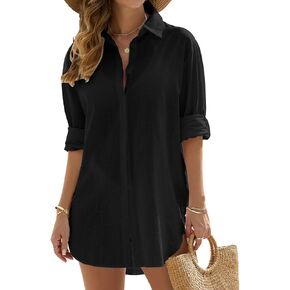 VXVGER Swimsuit Coverup for Women Casual V Neck Bathing Suit Cover Ups Button Down Beach Bikini Swimwear Cover up Dress Shirt