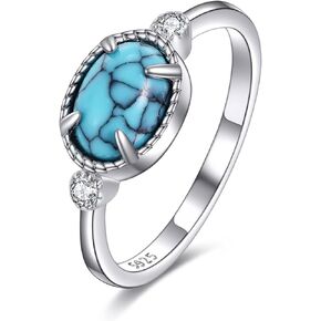 خواتم فيروزية للنساء من الفضة الإسترلينية، خواتم بوهو الغربية الفيروزية الحقيقية هدية مجوهرات للأم والزوجة والجدة in Kuwait