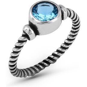 Genuine 925 Sterling Silver Round Shape Brilliant Cut Cz Cubic Zirconia Blue Aquamarine Color Stone Luxury Statement, Anniversary, Promise, Birthstone or Gift for All Occasions Dainty Ring for Women