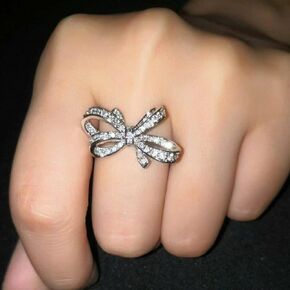 DCFSHEE Butterfly Sparkly CZ Rhinestone Cubic Zirconia Cocktail Ring Bow-Knot Knuckle Ring Wedding Promise Jewelry Ring for Women and Girls