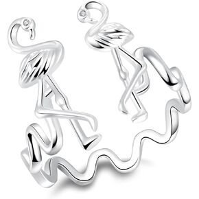 Flamingo-Gifts Forever-Love Hug Ring for Women - Gold and Silver Plated Original Aesthetic Flamingos Hugging Finger Warp Adjustable Open Ring,Valentine's Day Mother's Day Thanksgiving Gifts.