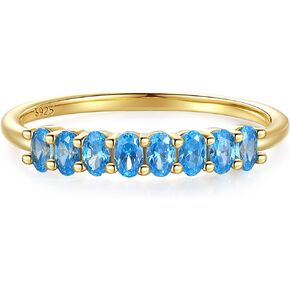 BLOSSOM & HUE Oval Cluster Stackable Ring | Minimalist Blue Gemstone | 18K Gold Plated .925 Sterling Silver | Small Stacking Ring | Gift for Her