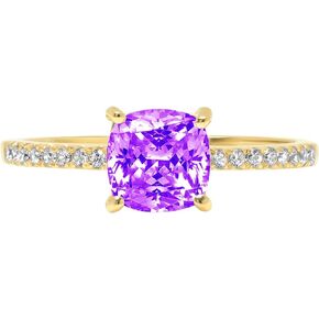 Clara Pucci 1.63ct Cushion Cut Solitaire with Accent Natural Amethyst gemstone designer Modern Statement Ring Real Solid 14k Yellow Gold