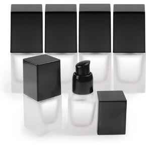 BOSMIOW 6 Pack 15ml/0.5oz Frosted Glass Foundation Bottle Square Empty Essence Pump Bottle Travel Lotion Cream Sample Bottles With Black Pump Head